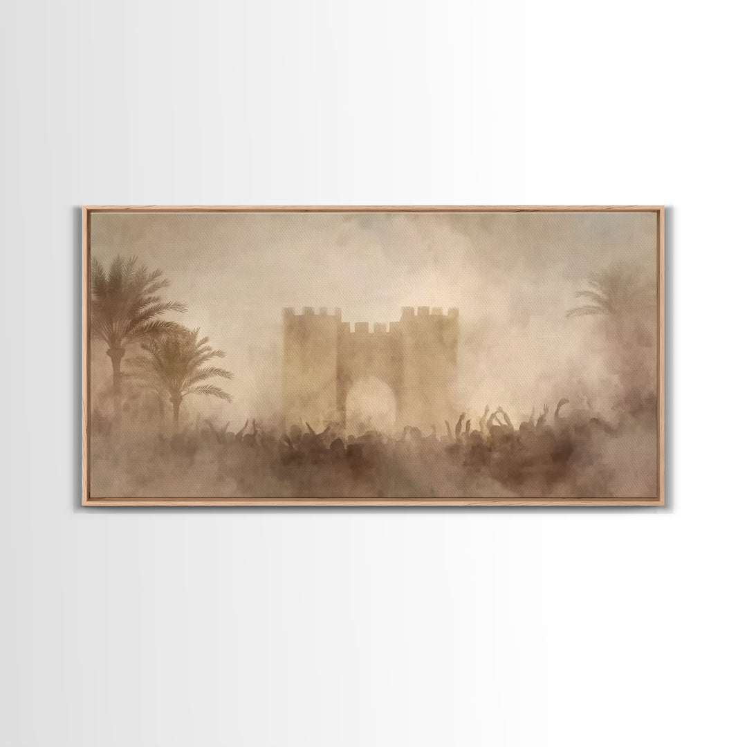 Palm Gate Dawn – Framed Canvas Print – Christian Wall Art – Christian Art Canvas – Moody Christian Art – Christian Christmas Art