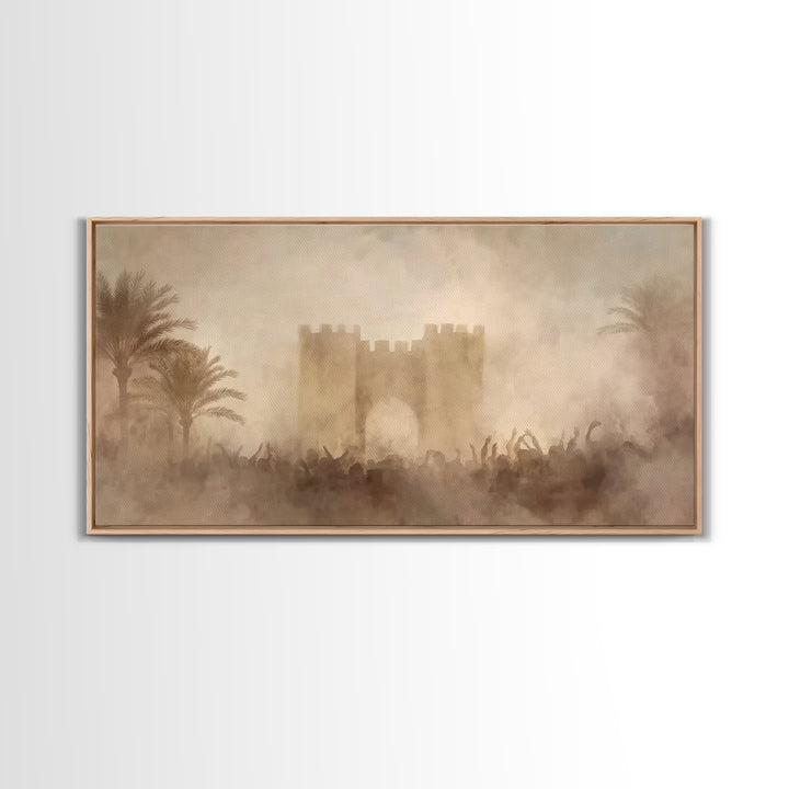 Palm Gate Dawn – Framed Canvas Print – Christian Wall Art – Christian Art Canvas – Moody Christian Art – Christian Christmas Art