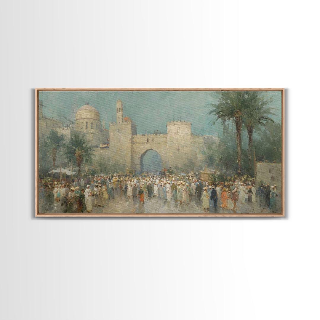 Jerusalem Gathering – Framed Canvas Print – Christian Art Canvas – Christian Wall Art – Vintage Christian Art – Christian Gift Ideas