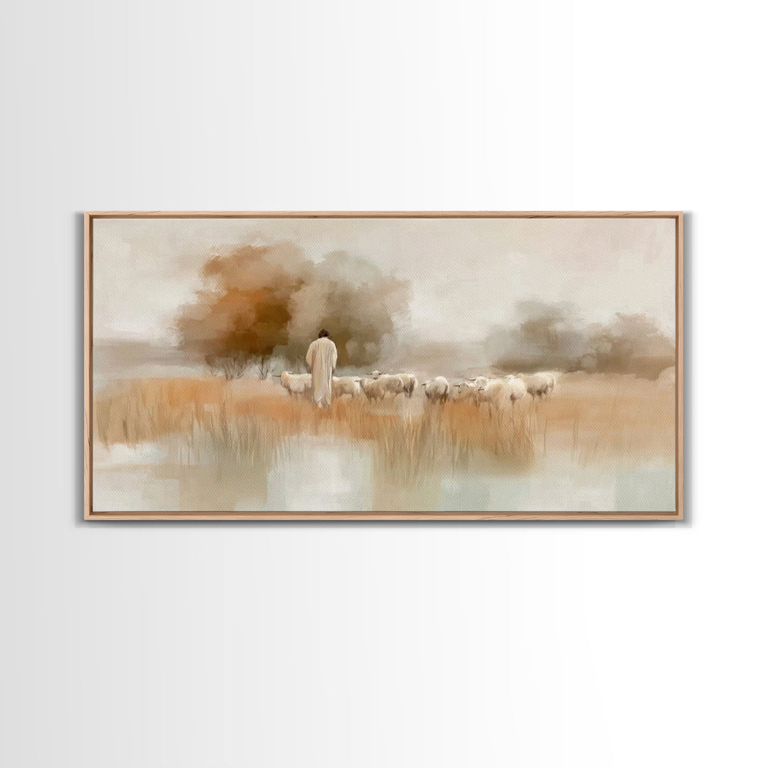 Shepherd Of Stillness | Framed Canvas Print | Christian Art Canvas | Jesus Painting | Christian Wall Art | Christian Gift Ideas | Christmas