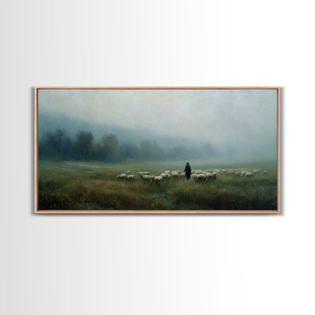 Misty Shepherd Path | Framed Canvas Print | Christian Wall Art | Jesus Painting | Christian Art Canvas | Moody Christian Art | Christmas Ar
