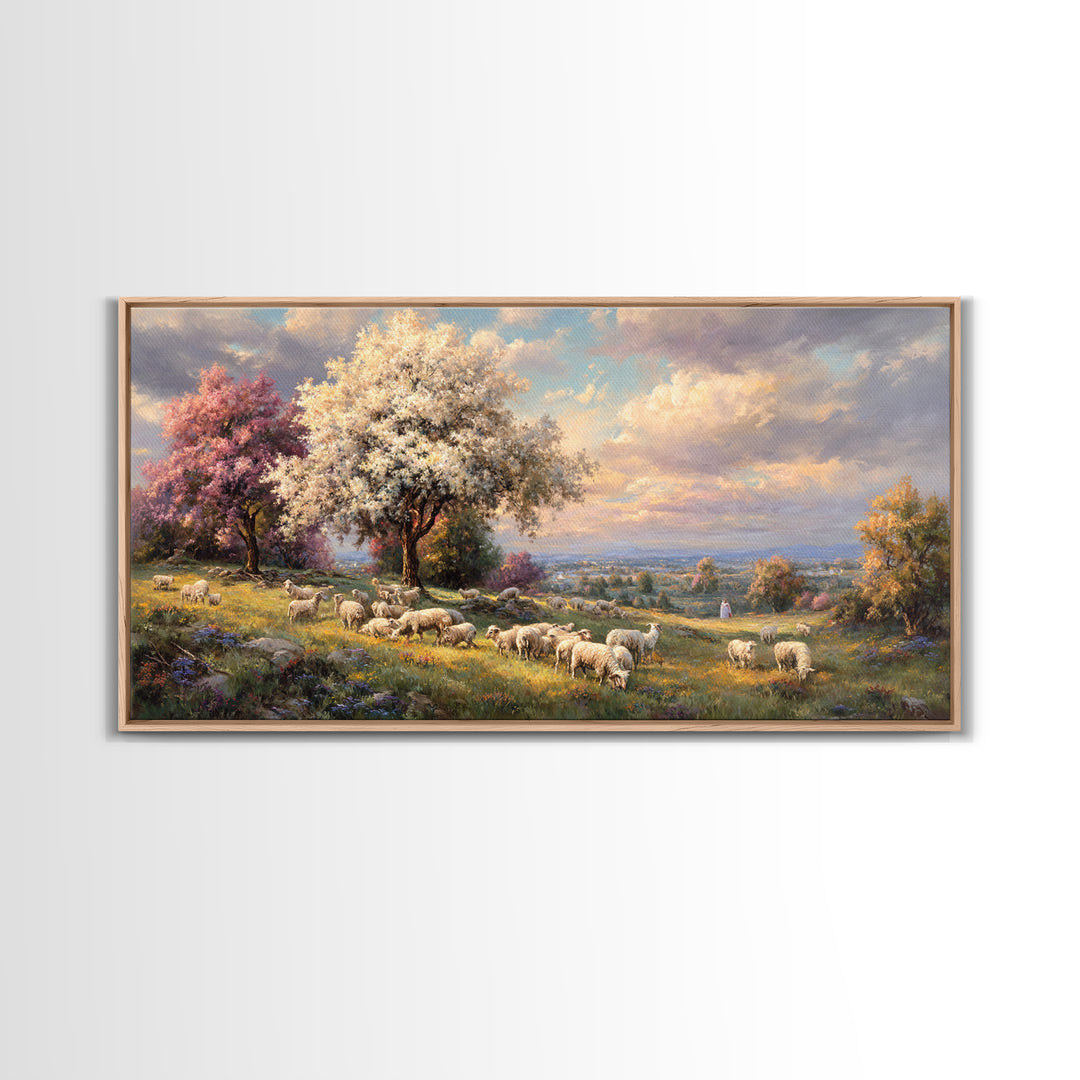 Shepherd’s Dawn, Framed Canvas Print, Christian Art Canvas, Jesus Painting, Christian Gift, Christmas Art Work