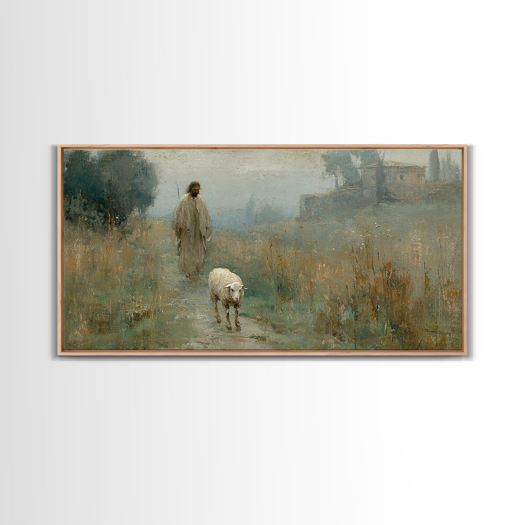 Shepherds Pathway – Framed Canvas Print – Christian Wall Art – Jesus Painting – Christian Art Canvas – Pastoral Scenery – Christian Decor
