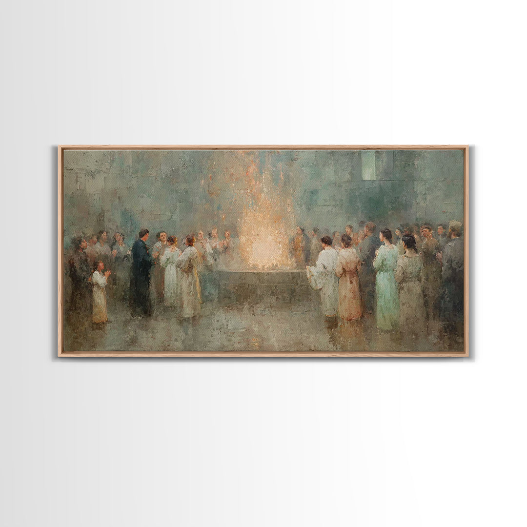 Holy Fire Circle, Framed Canvas Print, Christian Art Canvas, Christian Painting, Christmas Wall Art, Christian Christmas Art
