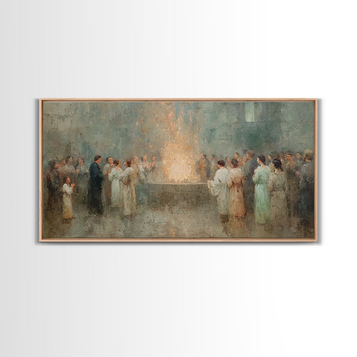 Holy Fire Circle, Framed Canvas Print, Christian Art Canvas, Christian Painting, Christmas Wall Art, Christian Christmas Art