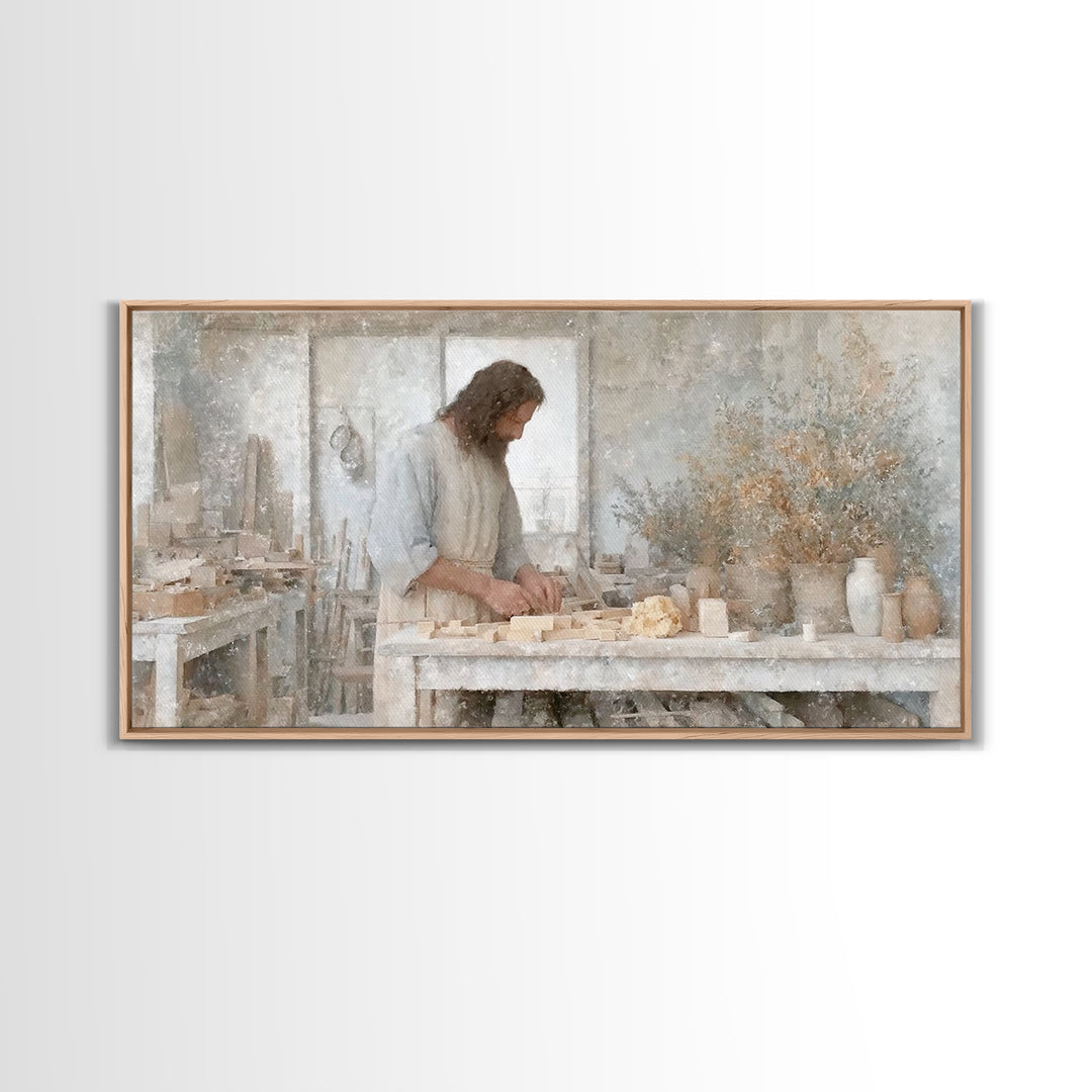 Carpenter’s Grace – Framed Canvas Print – Christian Wall Art – Christian Art Canvas – Jesus Painting – Vintage Christian Art – Christian De