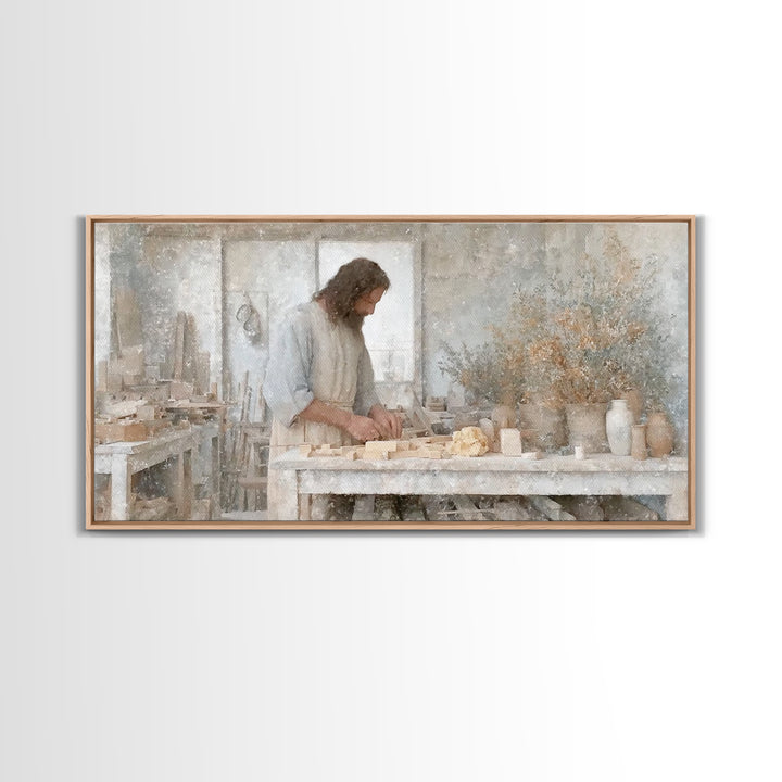 Carpenter’s Grace – Framed Canvas Print – Christian Wall Art – Christian Art Canvas – Jesus Painting – Vintage Christian Art – Christian De