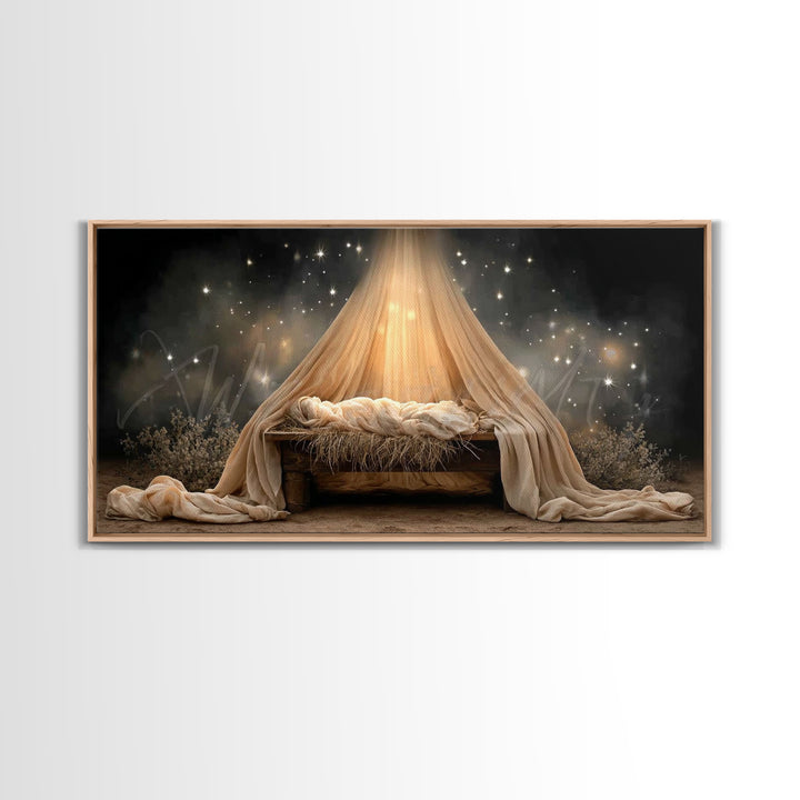 Heavenly Manger – Framed Canvas Print – Christian Wall Art – Jesus Painting – Christmas Art – Christian Art Canvas – Christian Christmas Ar