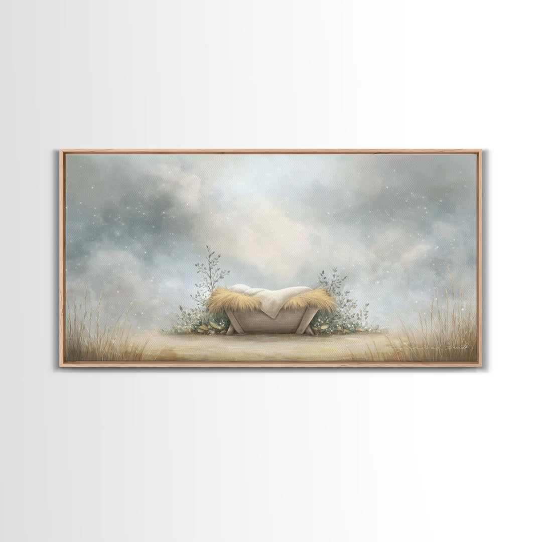 Silent Manger – Framed Canvas Print – Christian Art Canvas – Christian Wall Art – Jesus Painting – Christmas Art – Christian Christmas Art