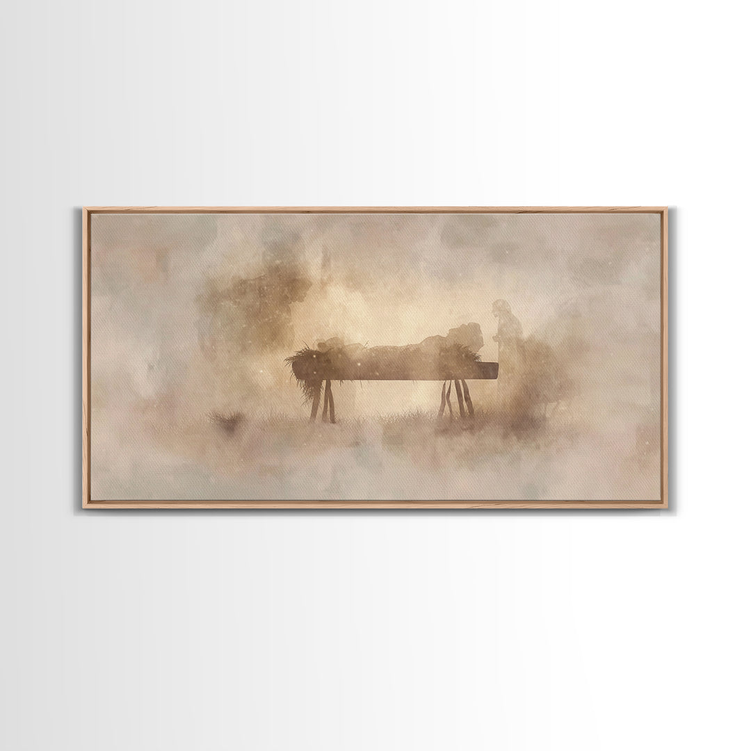 Holy Visitors, Framed Canvas Print, Christian Wall Art, Christian Christmas Art, Jesus Painting, Christmas Art, Christian Art Canvas