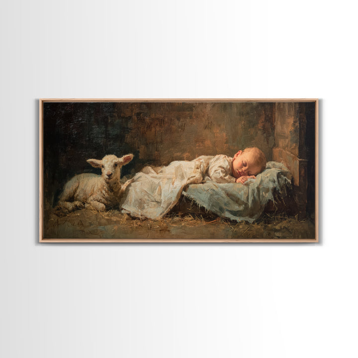Sacred Slumber | Framed Canvas Print | Christian Wall Art | Jesus Painting | Christian Christmas Art | Christian Art Canvas | Christmas Art