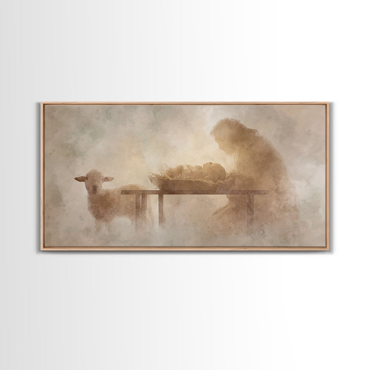 Bethlehem Soft Glow – Framed Canvas Print – Christian Wall Art – Christmas Art Prints – Jesus Christmas Art – Christian Art Gift