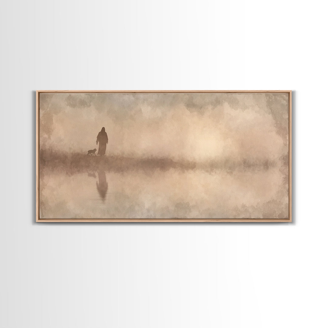Shepherd River Walk – Framed Canvas Print – Jesus Painting – Christian Wall Art – Christian Art Canvas – Christian Decor