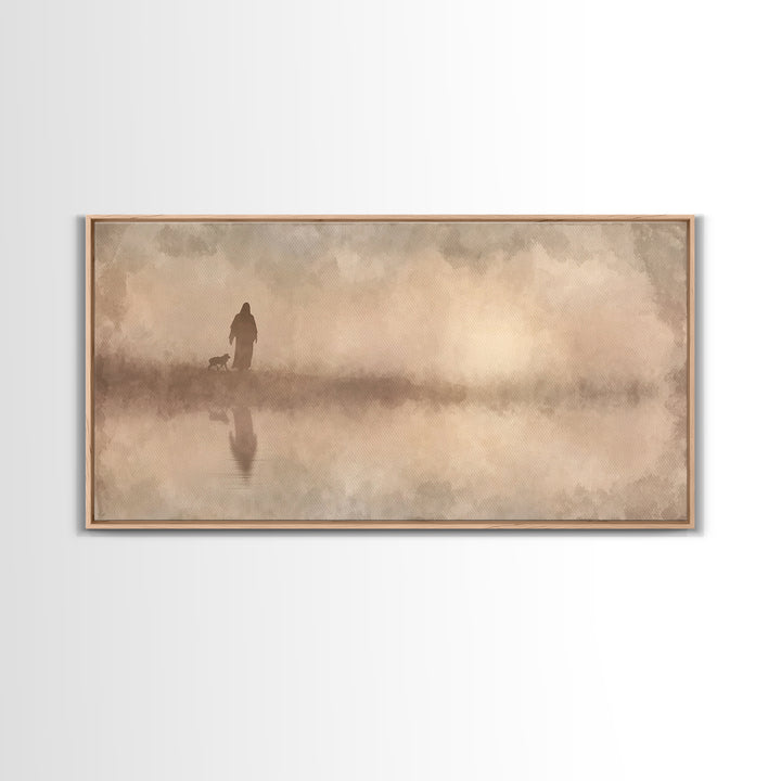 Shepherd River Walk – Framed Canvas Print – Jesus Painting – Christian Wall Art – Christian Art Canvas – Christian Decor