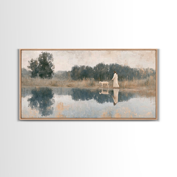 Pastoral Grace Shore – Framed Canvas Print – Christian Art Canvas – Jesus Painting – Christian Wall Art – Christian Decor