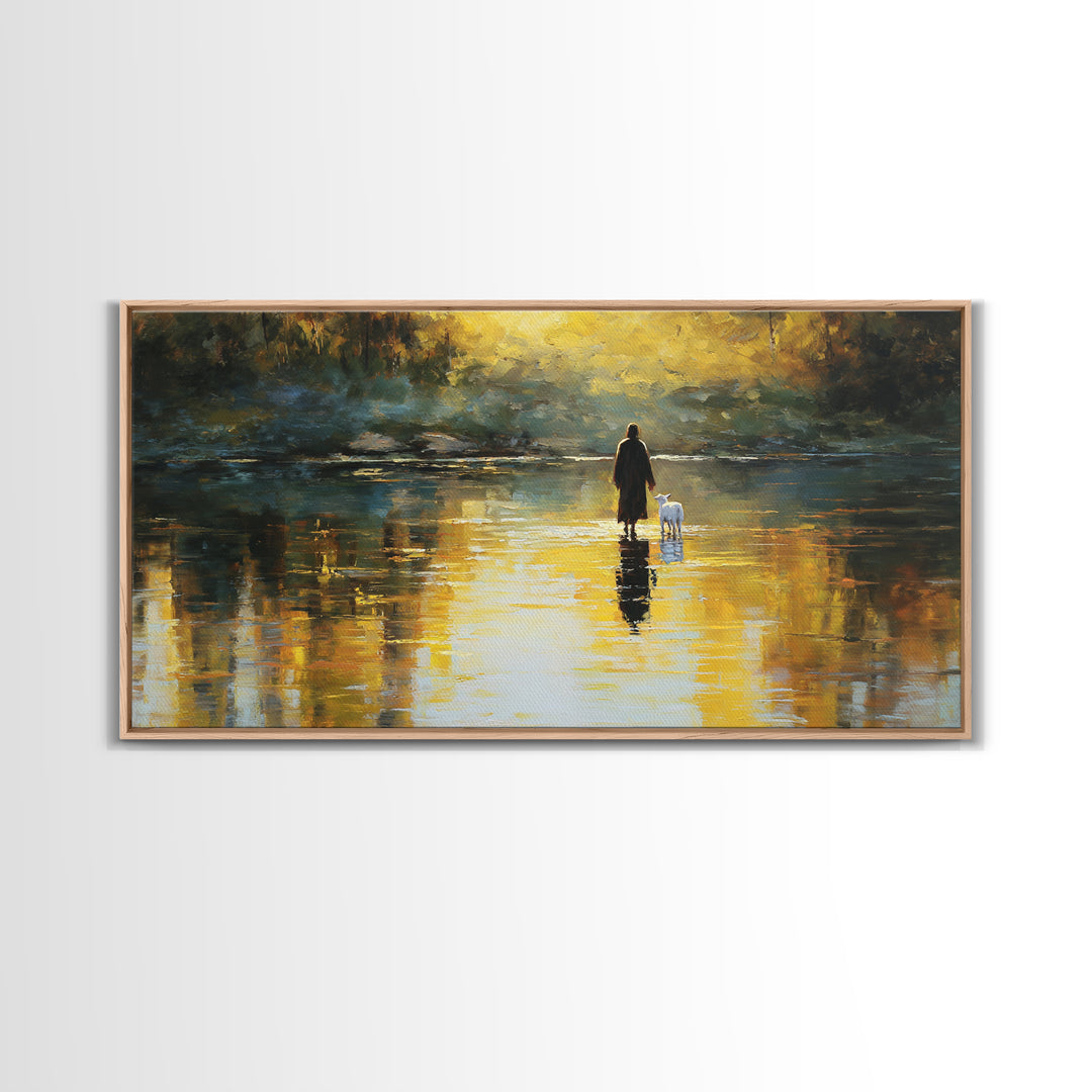 Golden Shepherd Path – Framed Canvas Print – Christian Wall Art – Jesus Painting – Christian Art Canvas – Christian Christmas Art