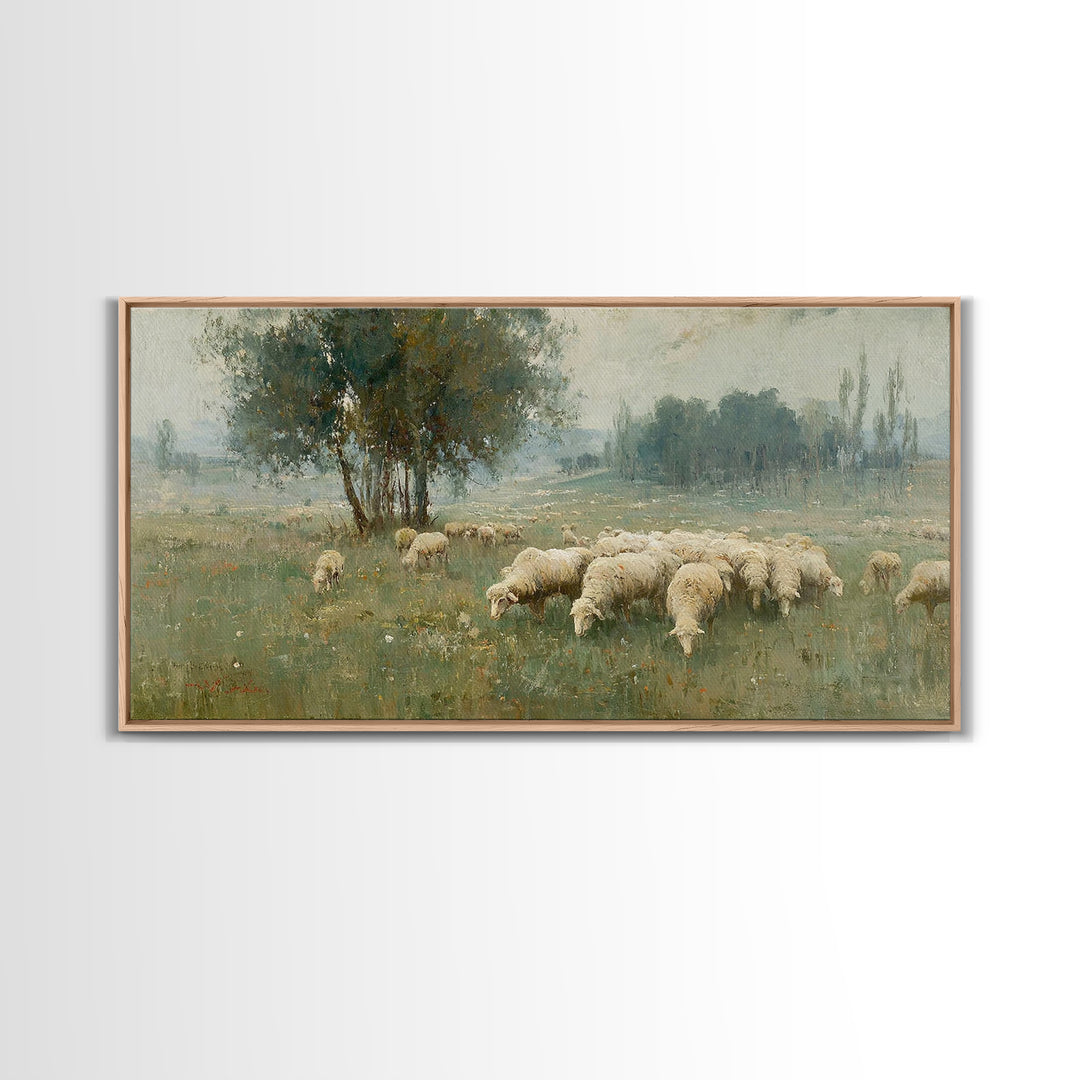 Radiant Meadow Flock, Framed Canvas Print, Christian Art, Christian Wall Art, Christian Art Canvas, Christian Paintings, Christmas Art, Chr