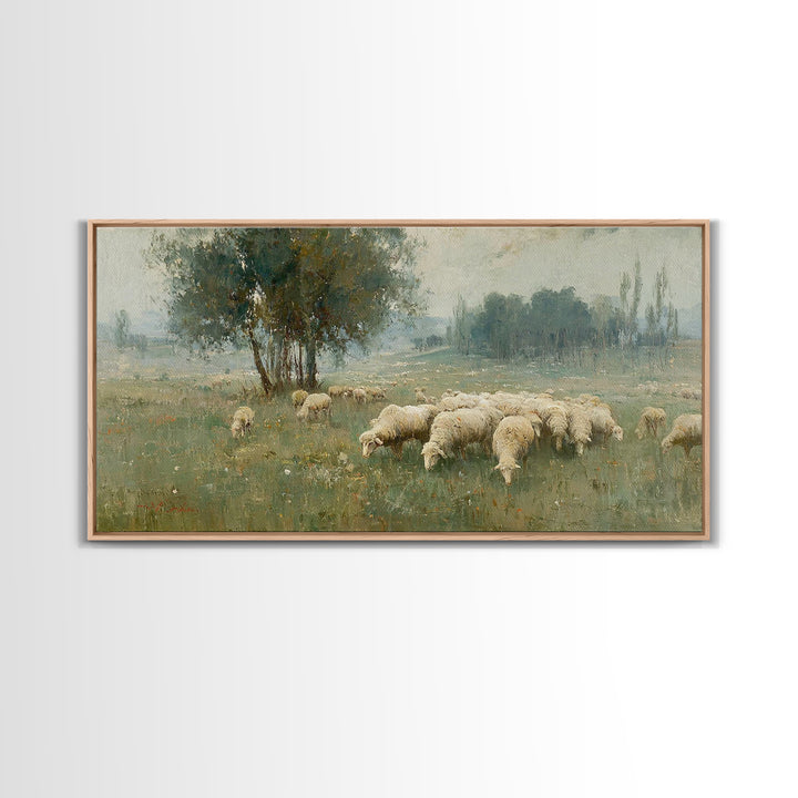 Radiant Meadow Flock, Framed Canvas Print, Christian Art, Christian Wall Art, Christian Art Canvas, Christian Paintings, Christmas Art, Chr