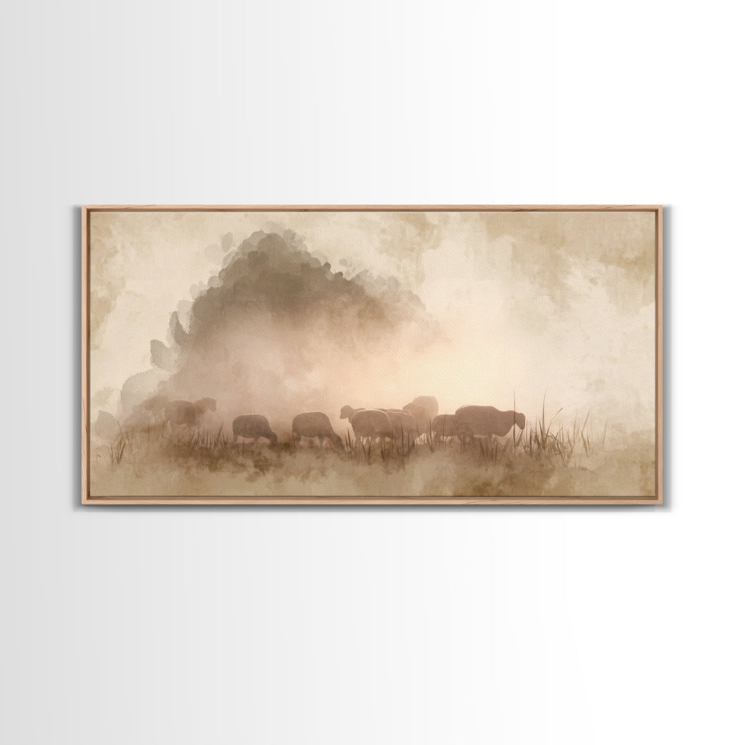 Sunlit Shepherd Fields – Framed Canvas Print – Christian Art – Christian Wall Art – Jesus Painting – Christian Christmas Art – Christian Ar