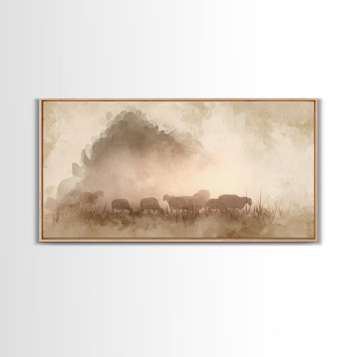 Sunlit Shepherd Fields – Framed Canvas Print – Christian Art – Christian Wall Art – Jesus Painting – Christian Christmas Art – Christian Ar