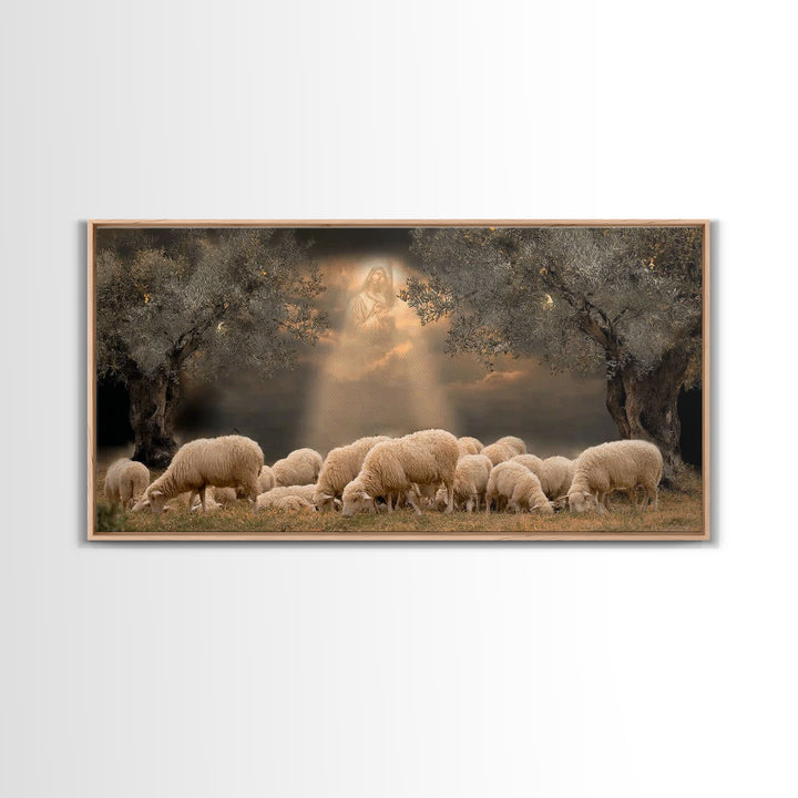 Heavenly Pasture Vision, Framed Canvas Print, Christian Christmas Art, Christian Wall Art, Jesus Painting, Christian Art Canvas, Christmas