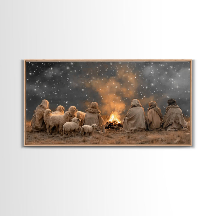 Night Watch Glory, Framed Canvas Print, Christian Wall Art, Christmas Art, Jesus Painting, Christian Art Canvas, Christian Christmas Art, C