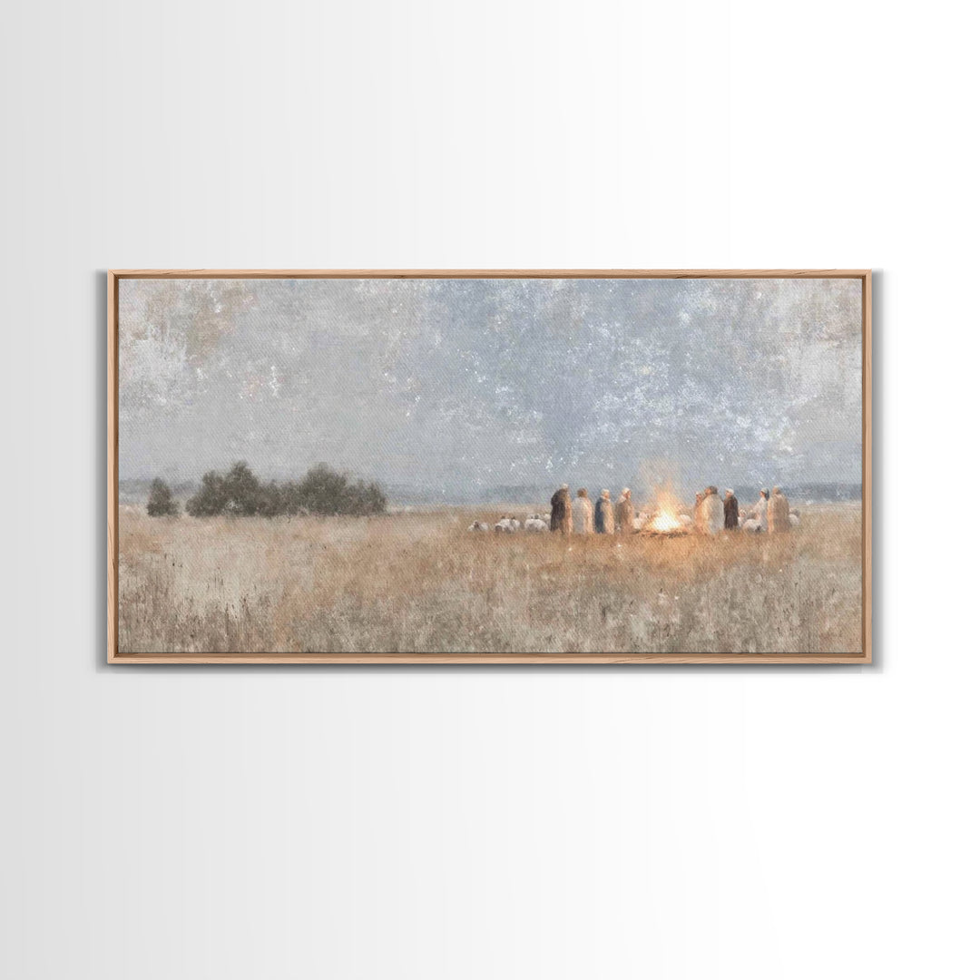 Fireside Revelation – Framed Canvas Print – Christian Art Canvas – Christian Wall Art – Jesus Painting – Christmas Art – Christian Christma