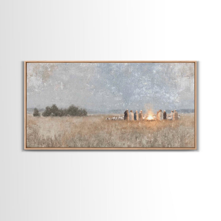 Fireside Revelation – Framed Canvas Print – Christian Art Canvas – Christian Wall Art – Jesus Painting – Christmas Art – Christian Christma