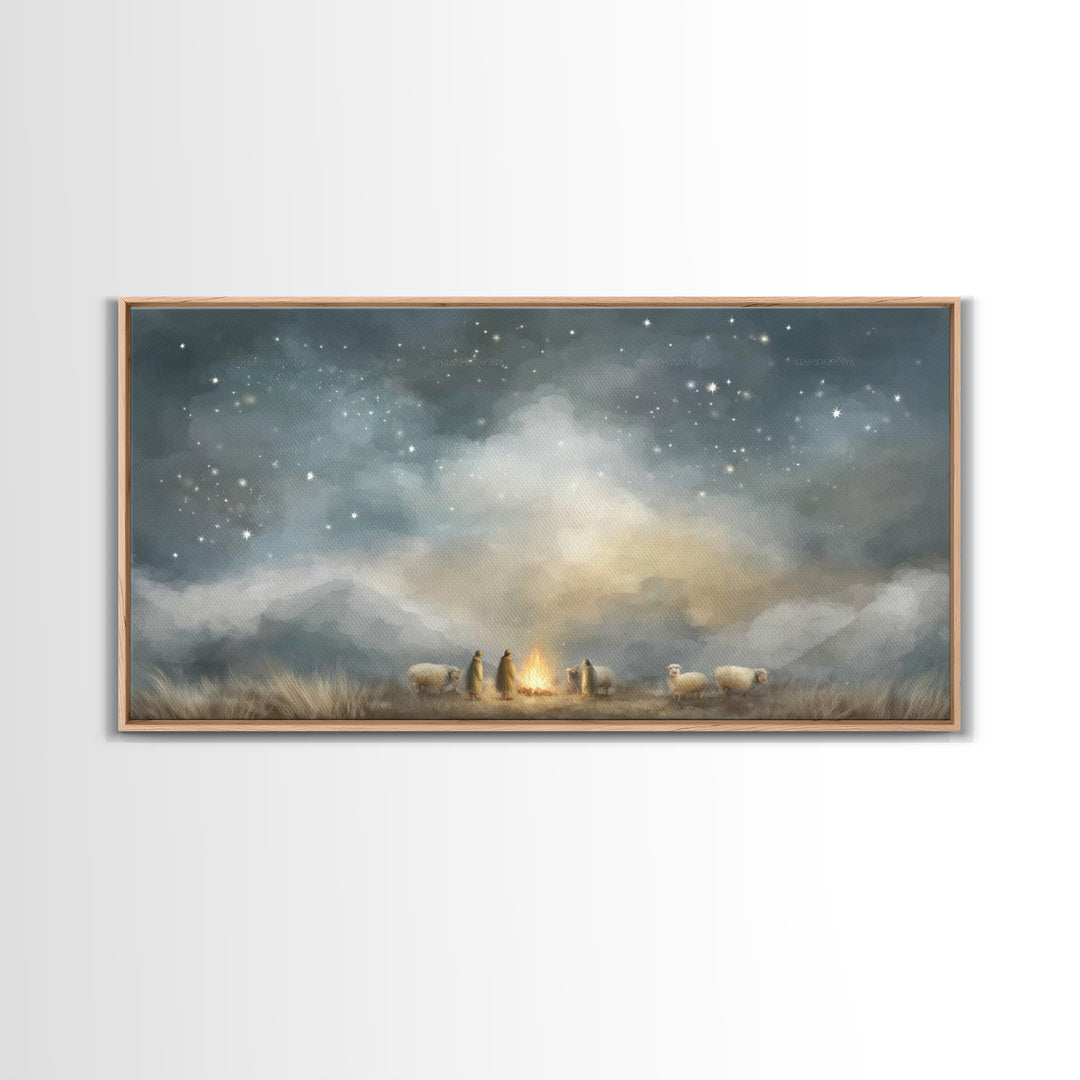Shepherds Under Heaven, Framed Canvas Print, Christian Art Canvas, Christian Wall Art, Jesus Painting, Christmas Art, Christian Christmas A