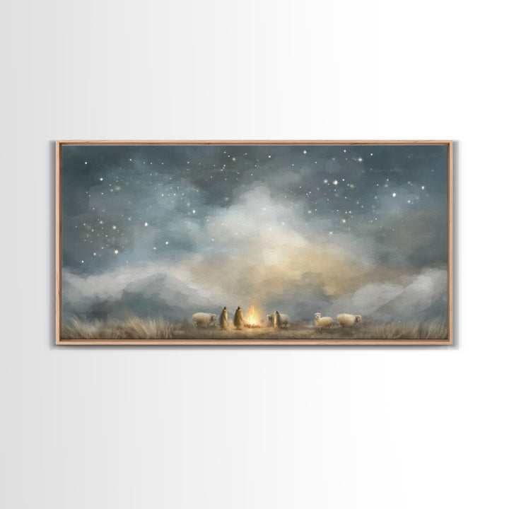 Shepherds Under Heaven, Framed Canvas Print, Christian Art Canvas, Christian Wall Art, Jesus Painting, Christmas Art, Christian Christmas A