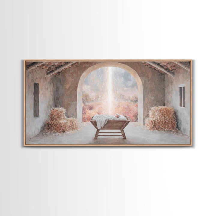 Blessed Manger Light – Framed Canvas Print – Christian Wall Art – Christian Art Canvas – Christmas Art – Christian Christmas Decor