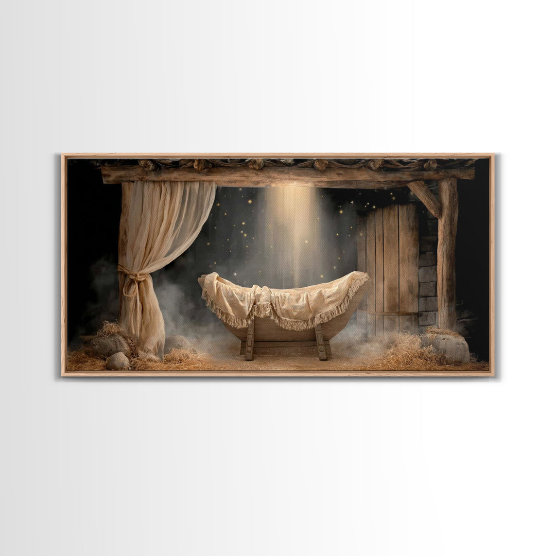 Holy Night Cradle | Framed Canvas Print | Christian Art Prints | Christmas Canvas Wall Art | Framed Christmas Art | Christian Decoration