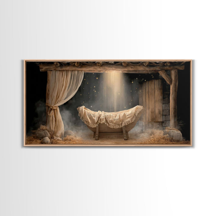 Holy Night Cradle | Framed Canvas Print | Christian Art Prints | Christmas Canvas Wall Art | Framed Christmas Art | Christian Decoration