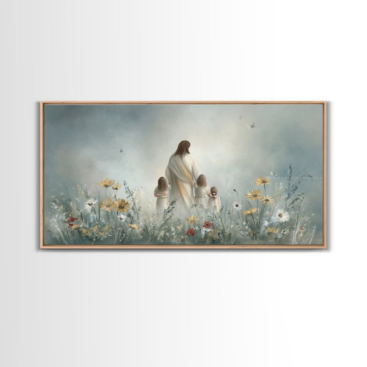 Heavenly Meadow, Framed Canvas Print, Christian Wall Art, Jesus Painting, Christian Art Canvas, Large Christian Painting, Christian Christm