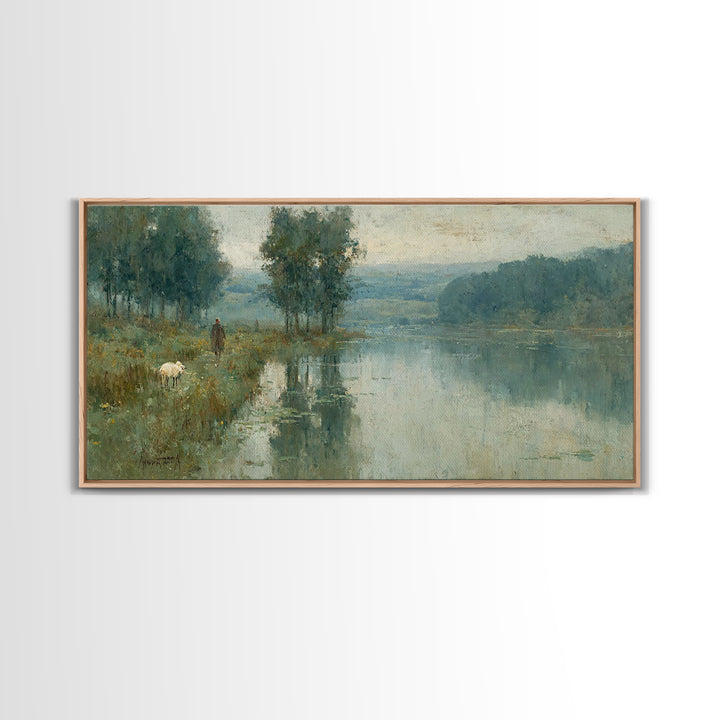 Quiet Pasture Light - Framed Canvas Print - Christian Wall Art - Christian Art Canvas - Jesus Painting - Christian Christmas Art