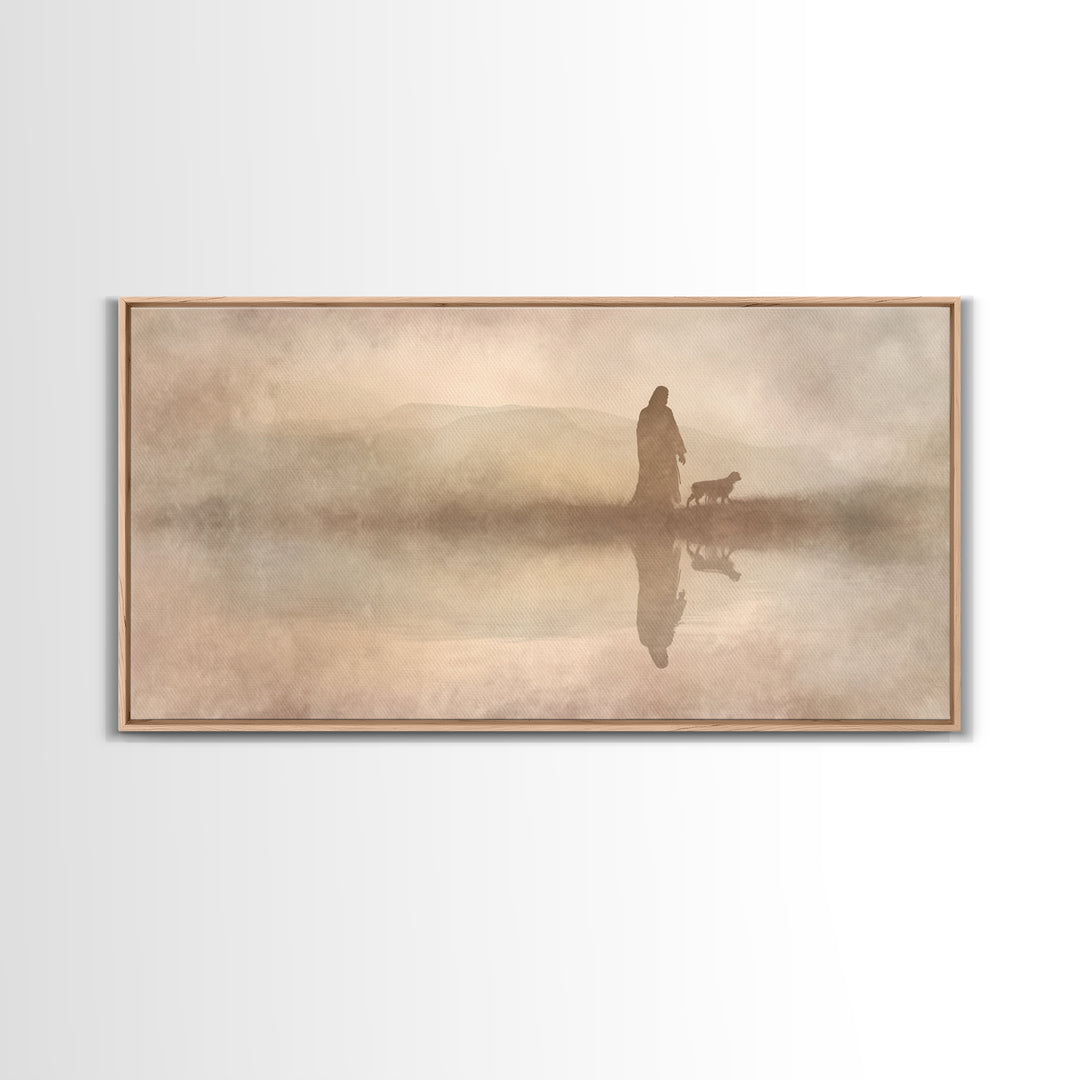 Shepherd In The Mist - Framed Canvas Print - Christian Art Canvas - Christian Christmas Art - Jesus Painting - Christian Wall Art
