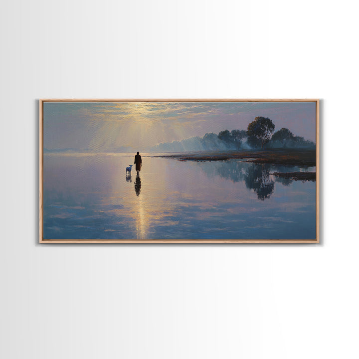 Dawn Of The Shepherd - Framed Canvas Print - Christian Christmas Art - Christian Wall Art - Christian Art Canvas - Jesus Painting