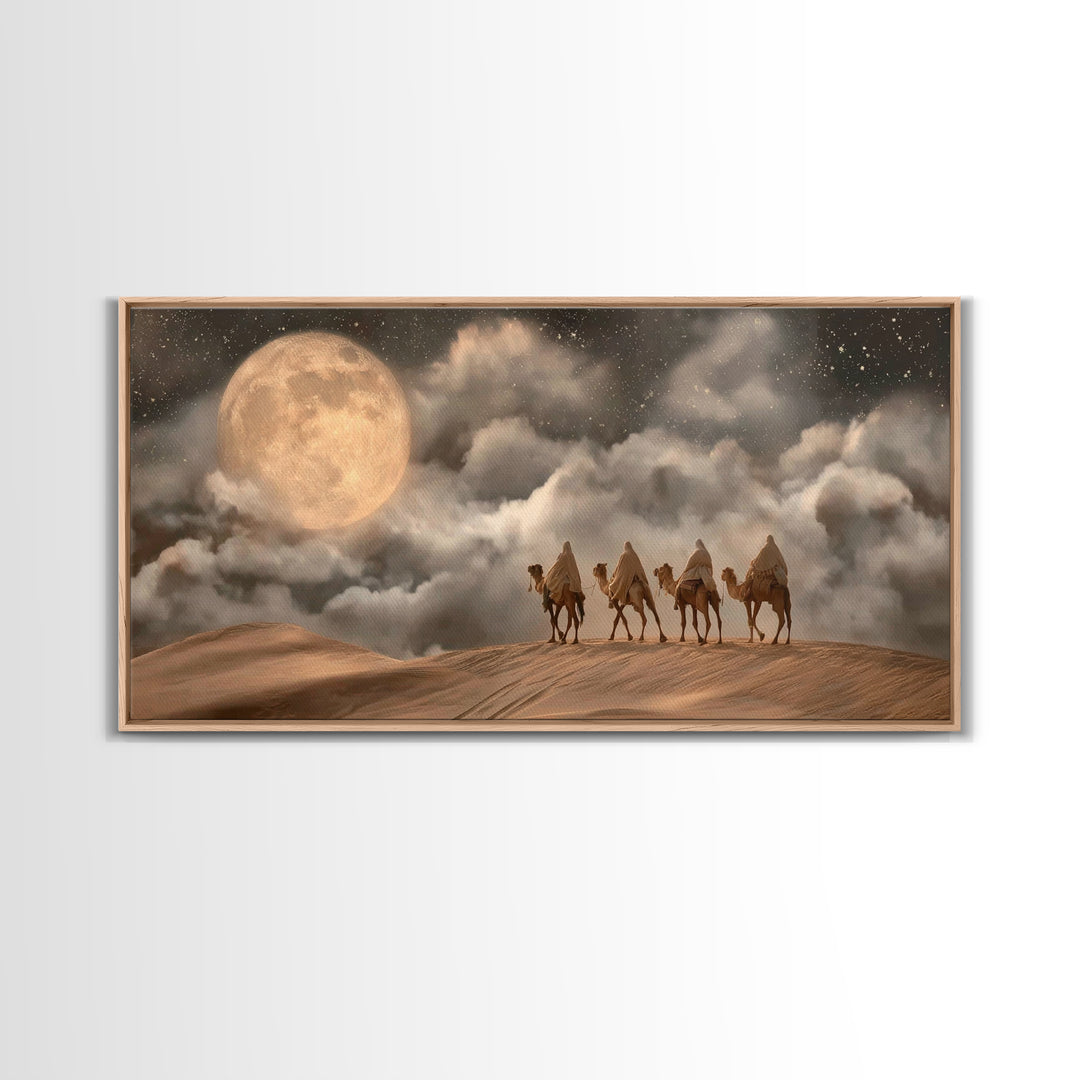 Desert Moon Journey, Framed Canvas Print, Christian Art Canvas, Christian Art Print, Christian Wall Art, Christian Christmas Art, Jesus Pai