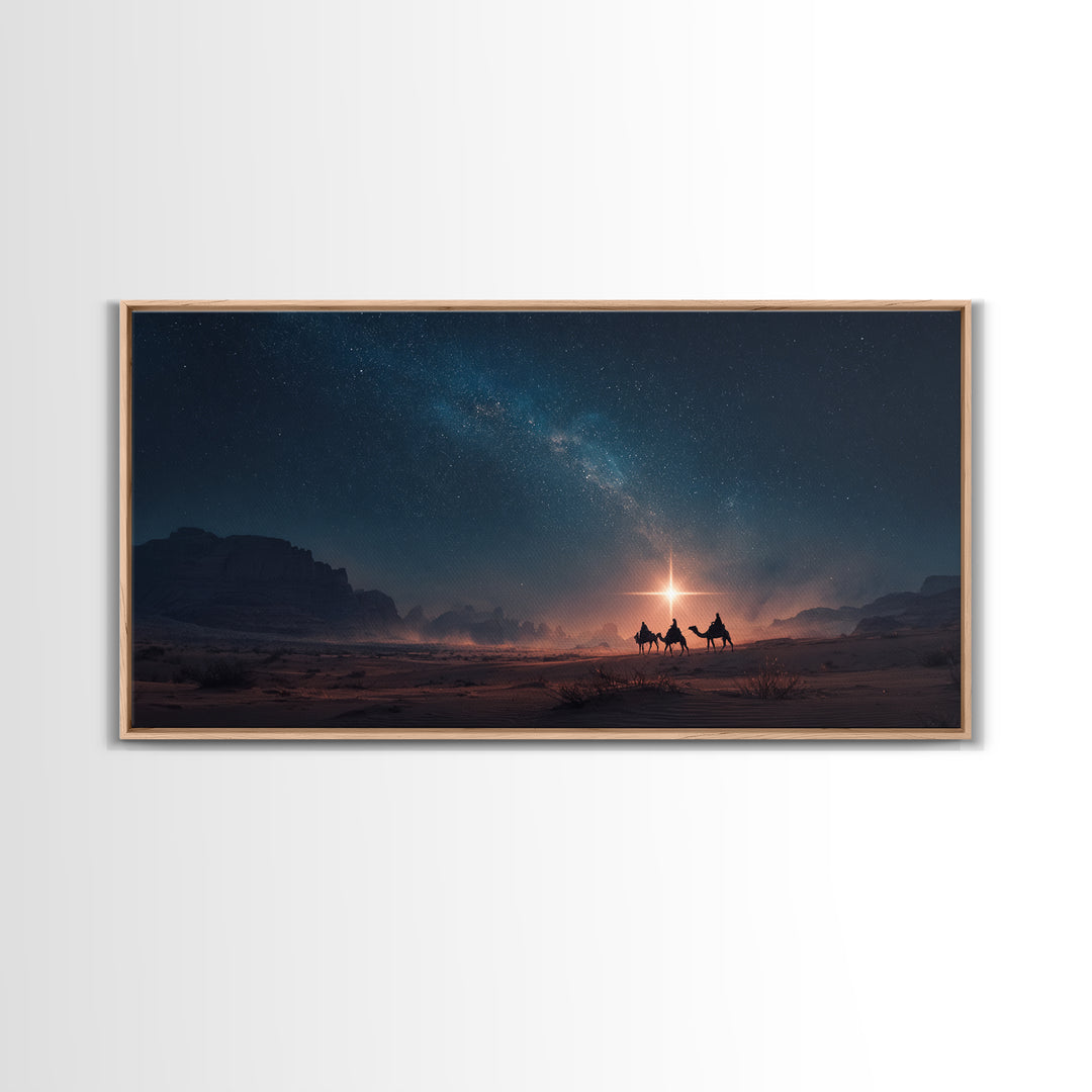 Night Star Caravan – Framed Canvas Print – Jesus Painting – Christian Wall Art – Christian Art Canvas – Christian Art Print – Christmas Art