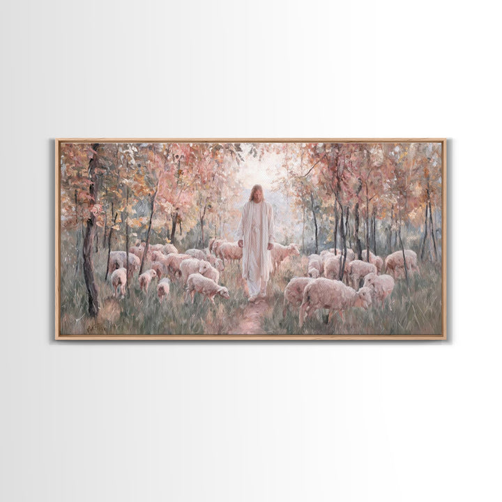 Graceful Pasture – Framed Canvas Print – Christian Art Canvas – Christian Art Print – Christian Christmas Art – Jesus Painting – Christian