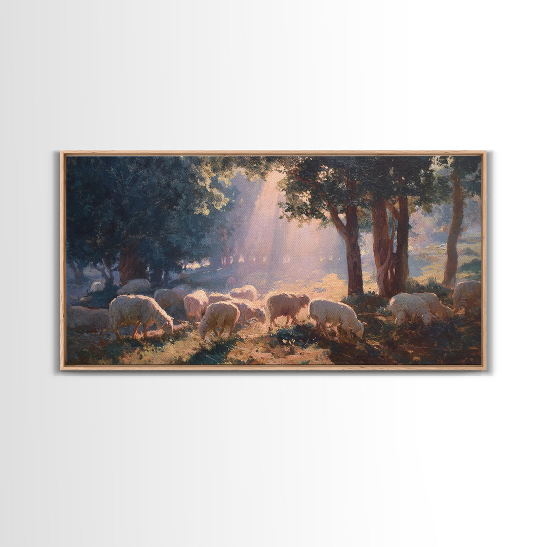 Pastoral Peace – Framed Canvas Print – Christian Art Print – Christmas Art – Christian Wall Art – Jesus Painting – Christian Art Canvas