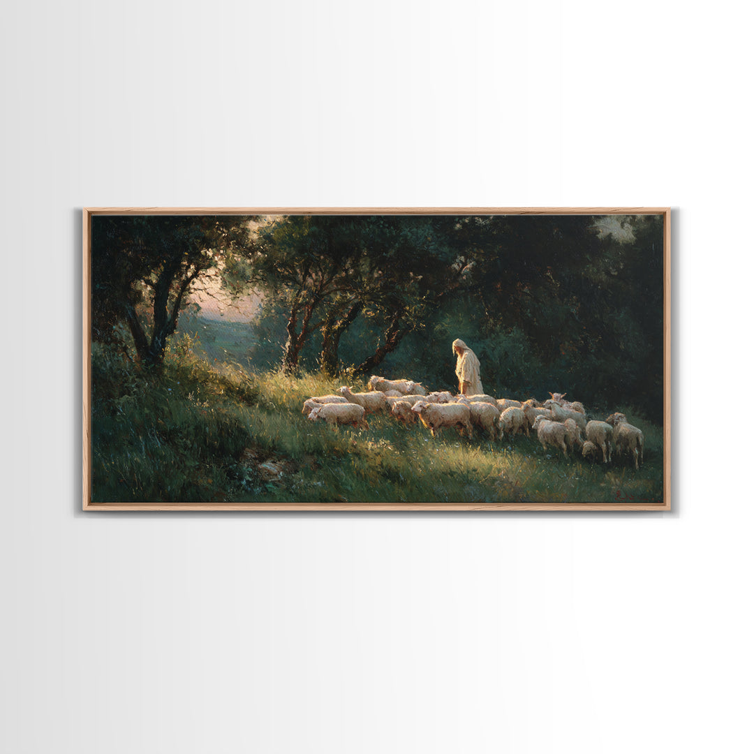 Shepherds Of Light - Framed Canvas Print - Christian Wall Art - Jesus Painting - Pastoral Scenery - Christian Christmas Art