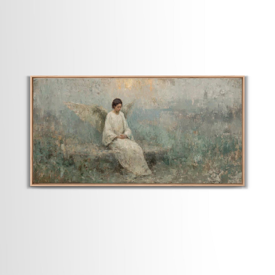 Silent Guardian - Framed Canvas Print - Christian Art Canvas - Angel Christian Art - Christian Wall Art - Subtle Christian Art
