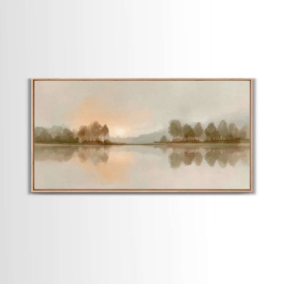 Still Waters Glow - Framed Canvas Print - Christian Wall Art - Minimalist Christian Art - Christian Art Print - Pastoral Scenery