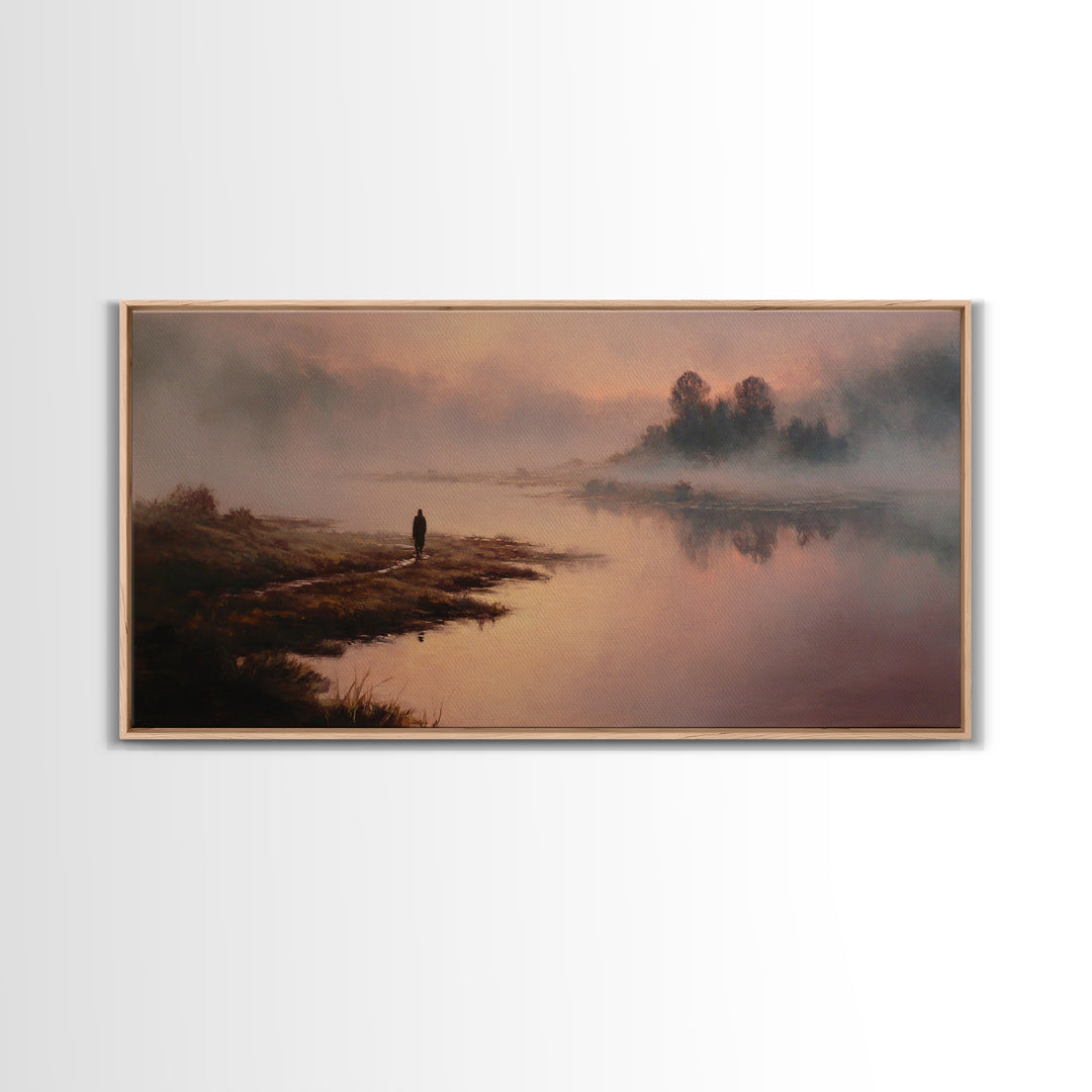 River Dawn Solitude | Framed Canvas Print | Christian Art Canvas | Jesus Painting | Christian Wall Art | Vintage Christian Art | Christian