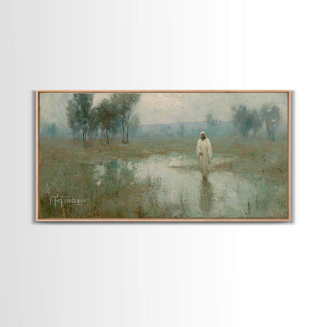 Silent Meadow Light – Framed Canvas Print – Christian Art Canvas – Jesus Painting – Christian Wall Art – Vintage Christian Painting – Chris