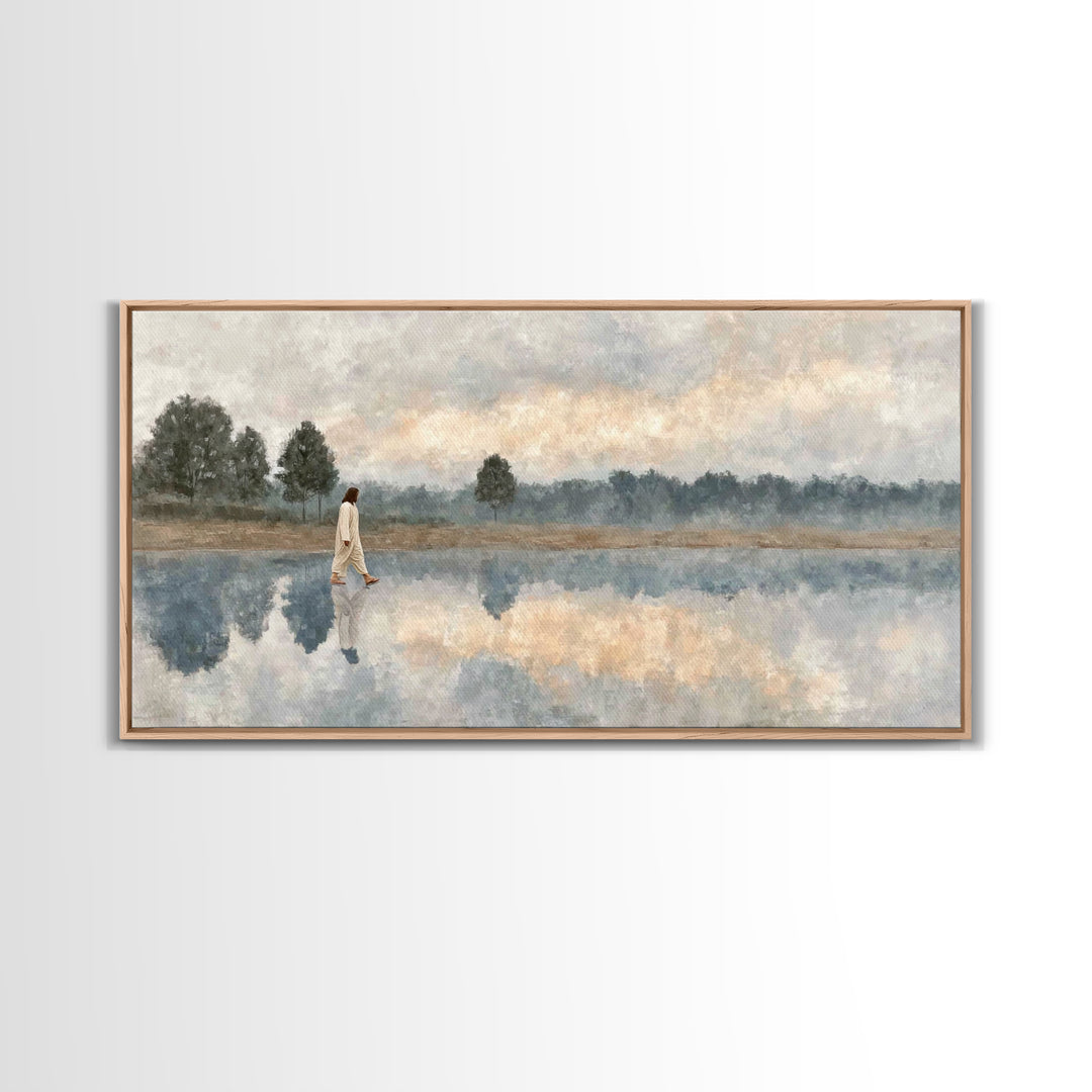 Shoreline Of Mercy – Framed Canvas Print – Jesus Painting – Christian Wall Art – Christian Art Canvas – Subtle Christian Paintings – Christ