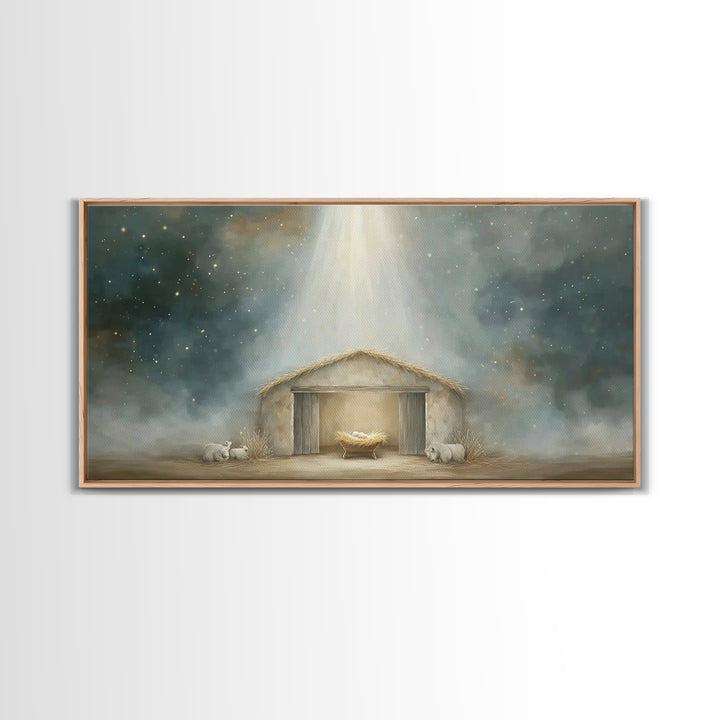 Starry Manger Peace – Framed Canvas Print – Christian Art Canvas – Christmas Art Prints – Christian Christmas Decor – Modern Christian Art