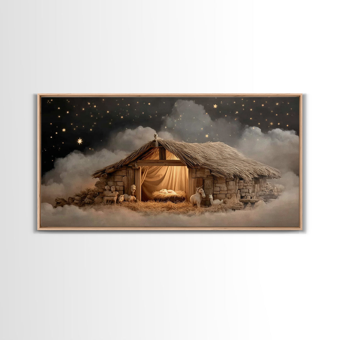 Holy Night Peace – Framed Canvas Print – Christian Art Canvas – Jesus Painting – Christmas Wall Art – Christian Christmas Art – Christian D