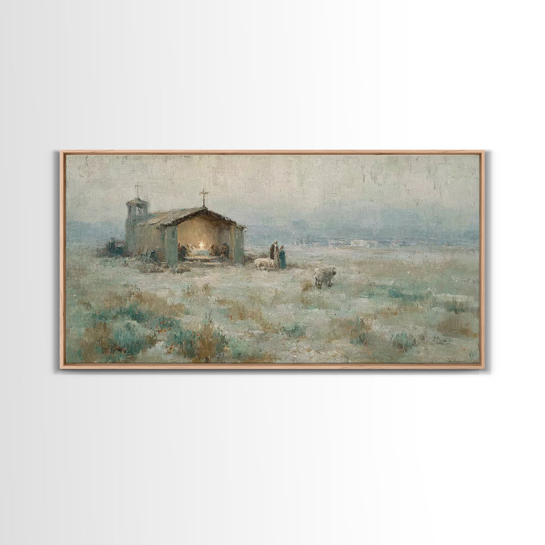 Humble Shelter – Framed Canvas Print – Christian Christmas Art – Christian Wall Art – Christmas Art – Christian Art Canvas – Christian Deco